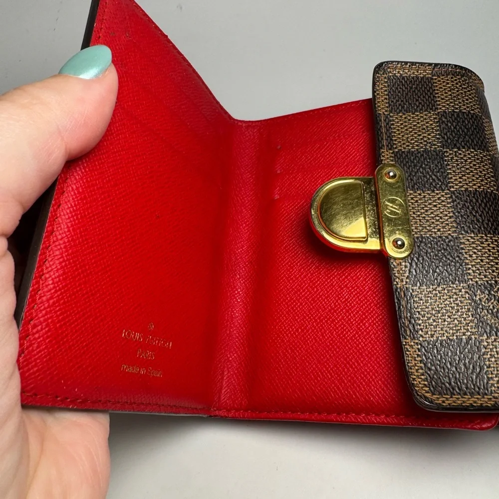 SOLF Louis Vuitton Damier Ebene Koala Wallet w/ Red Interior